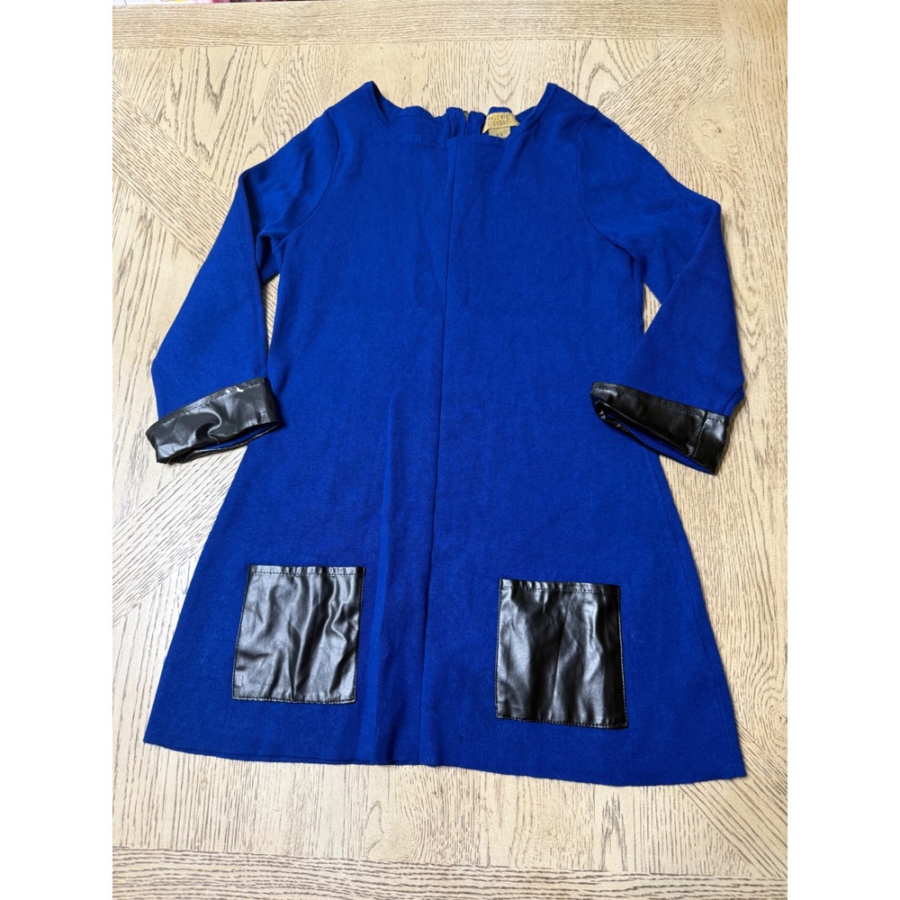 Valerie Stevens Small Royal Blue Rayon Blend Tunic Top Faux Leather‎ Details